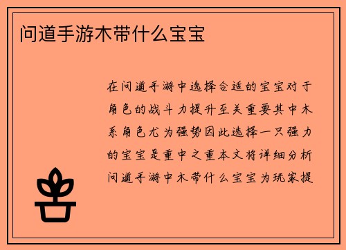 问道手游木带什么宝宝